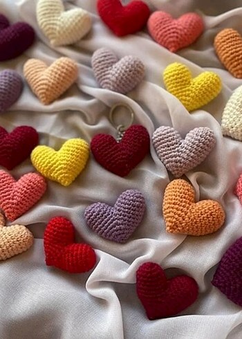 Renkli Örgü Bohem Kalp Anahtarlık - Görsel 2