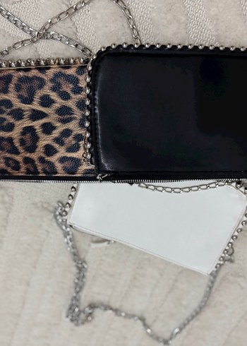 Zincir Detaylı Leopar Desenli Kahverengi Deri Kadın Clutch