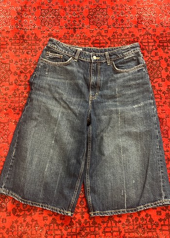 Kadın Koyu Mavi Bol Kesim Denim Şort