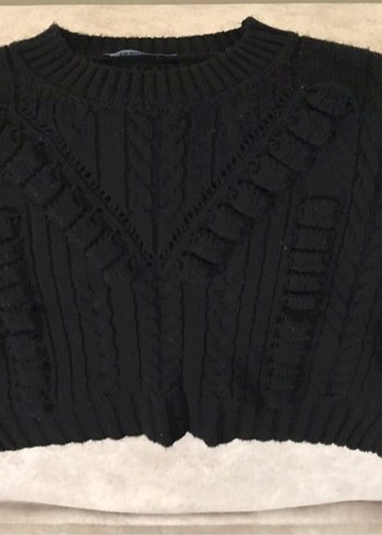 Siyah Örgü Desenli Kısa Kadın Kazak - Görsel 2