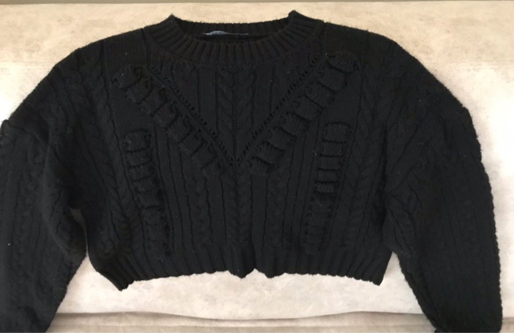 Siyah Örgü Desenli Kısa Kadın Kazak - Görsel 2