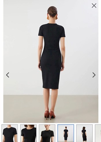 Siyah Kısa Kollu Midi Elbise - Görsel 2