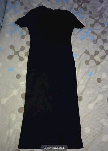Siyah Kısa Kollu Midi Elbise - Görsel 3
