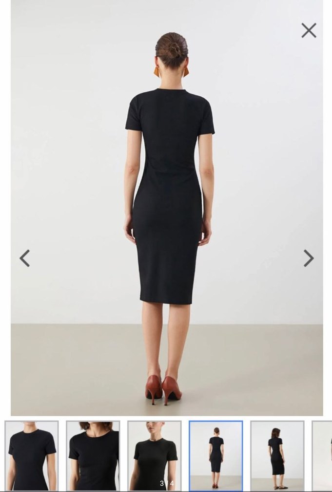 Siyah Kısa Kollu Midi Elbise - Görsel 2