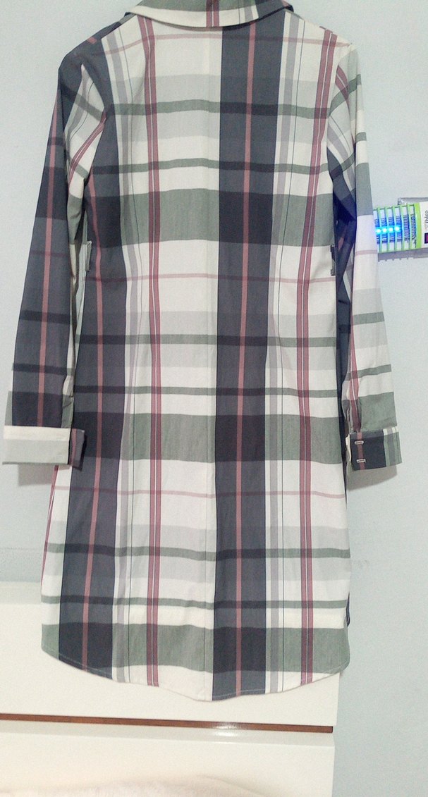 Düğmeli Uzun Kollu Gri Ekose Kadın Gömlek - Görsel 2