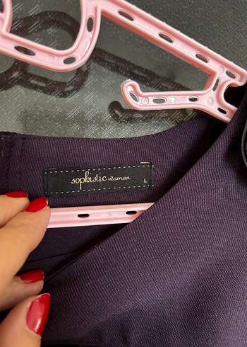 Kısa Kollu mor Midi Elbise large beden - Görsel 2