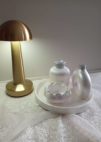 Beyaz Dekoratif Mumluk ve Vazo 4lü Seti - Görsel 2