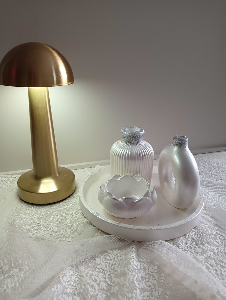 Beyaz Dekoratif Mumluk ve Vazo 4lü Seti - Görsel 2