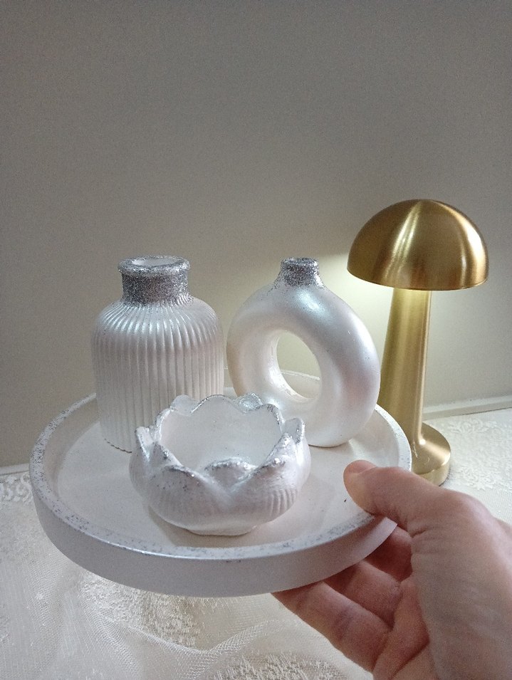 Beyaz Dekoratif Mumluk ve Vazo 4lü Seti - Görsel 4