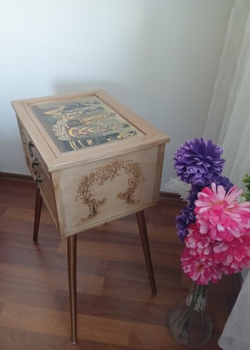 Ben renkli ahşap boyama eskitme çok amaçlı sehpa - Görsel 5