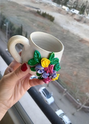 Çiçek Detaylı Renkli Seramik Kupa - Görsel 6