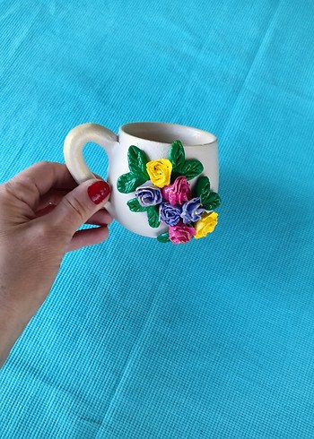 Çiçek Detaylı Renkli Seramik Kupa - Görsel 5