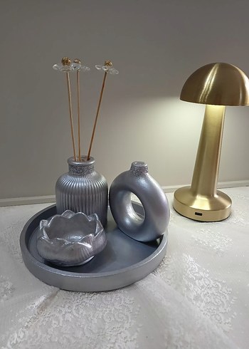 Gri Dekoratif Mumluk ve vazo 4 lü Set - Görsel 2