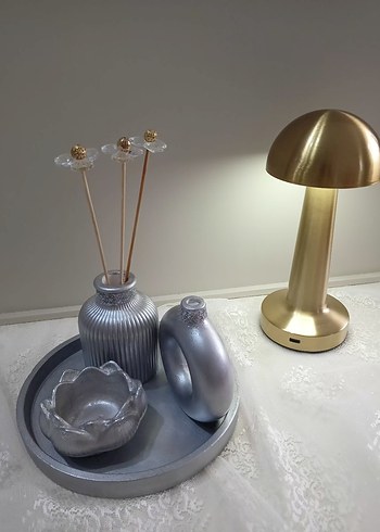 Gri Dekoratif Mumluk ve vazo 4 lü Set - Görsel 3