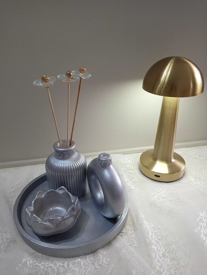 Gri Dekoratif Mumluk ve vazo 4 lü Set - Görsel 3