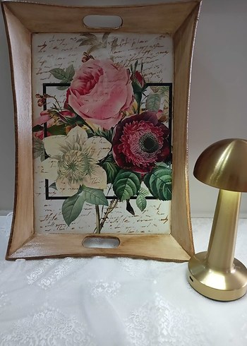 Çiçek Desenli Ahşap Tepsi - Görsel 3