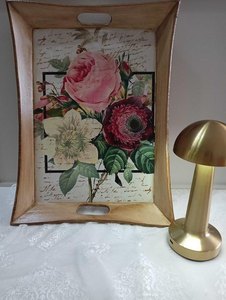 Çiçek Desenli Ahşap Tepsi - Görsel 3