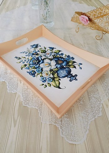 Pastel Renkli Çiçek Desenli Tepsi