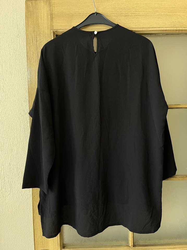 Kadın Siyah Uzun Kollu Keten Tunik - Görsel 2