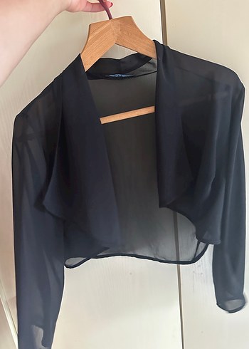 Kızlar için Beyaz Drapeli Uzun Kollu Bolero - Görsel 2