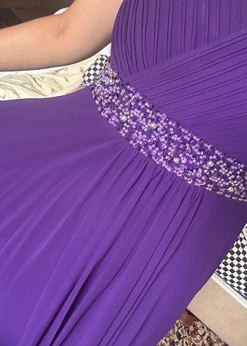 Mor V Yaka Drapeli Midi Elbise - Görsel 2