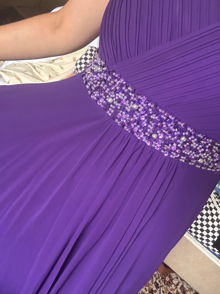 Mor V Yaka Drapeli Midi Elbise - Görsel 2