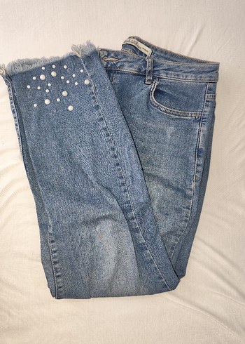 Düğmeli Mavi Kadın Denim Pantolon