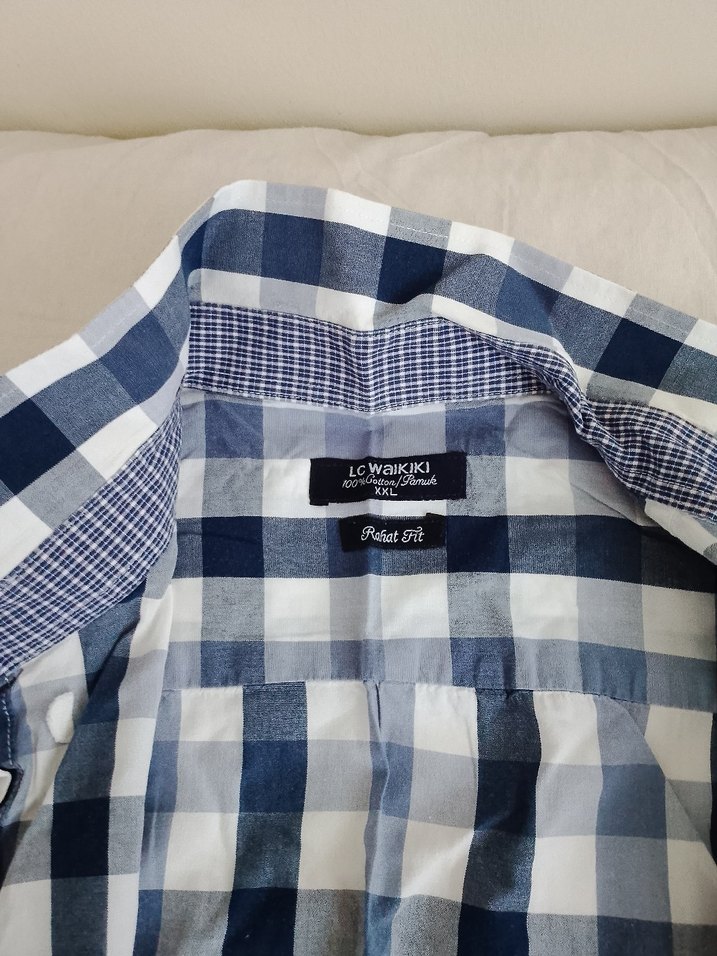 Erkek Mavi Kareli uzun kollu gömlek xxl - Görsel 3