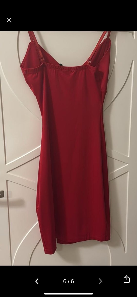 Parlak Kırmızı V Yaka Mini Elbise - Görsel 3