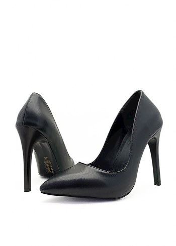 Siyah Deri Görünümlü Stiletto Topuklu Kadın Ayakkabı - Görsel 4