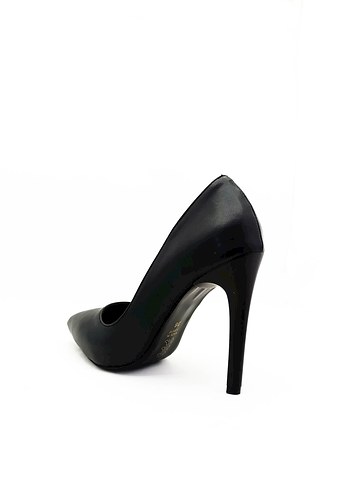Siyah Deri Görünümlü Stiletto Topuklu Kadın Ayakkabı - Görsel 2