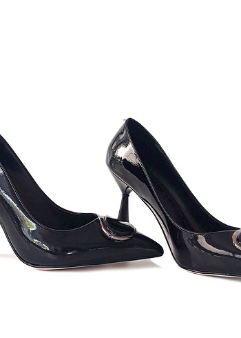 Kemer Detaylı Siyah Yılan Desenli Stiletto - Görsel 4