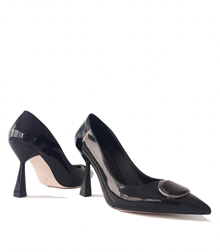 Kemer Detaylı Siyah Yılan Desenli Stiletto - Görsel 5