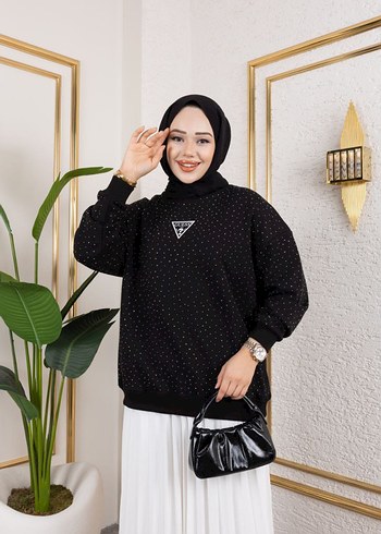 Siyah Payetli Rahat Kesim Tunik - Görsel 2