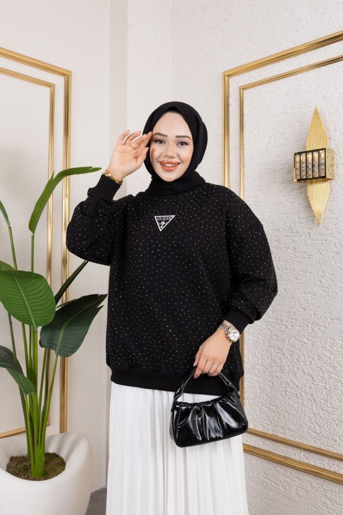 Siyah Payetli Rahat Kesim Tunik - Görsel 2