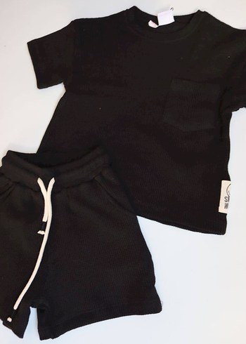 Erkek Bebek Siyah Pamuklu Şort Takım - Görsel 2