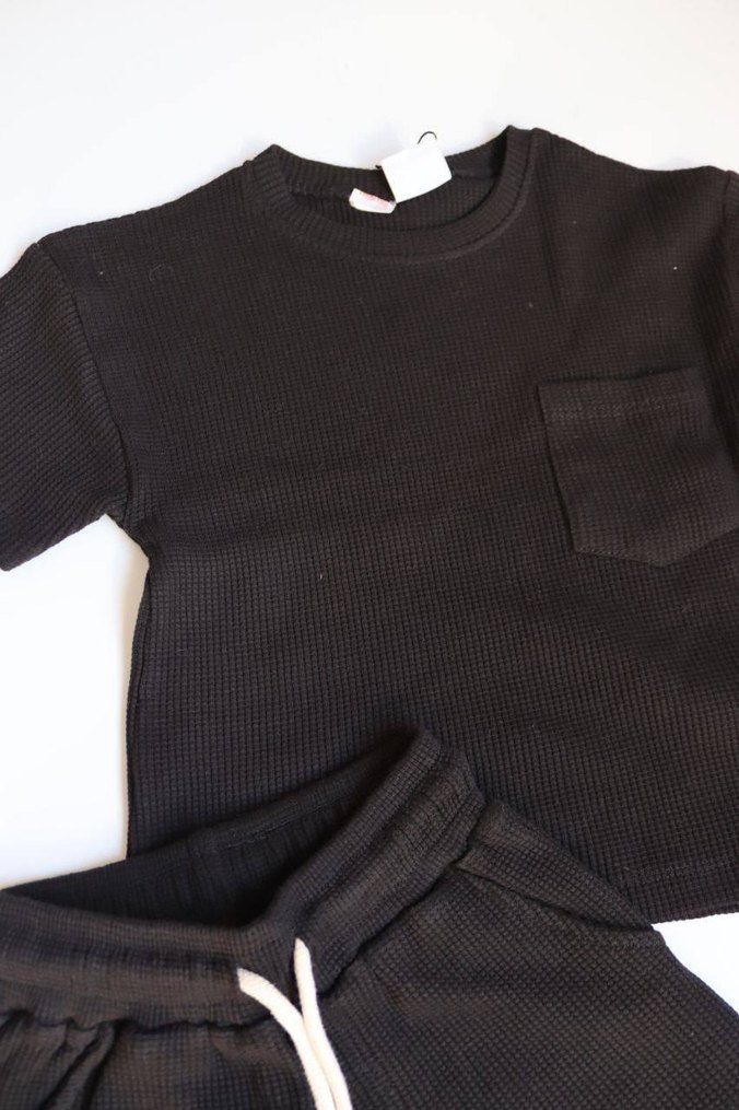 Erkek Bebek Siyah Pamuklu Şort Takım - Görsel 3