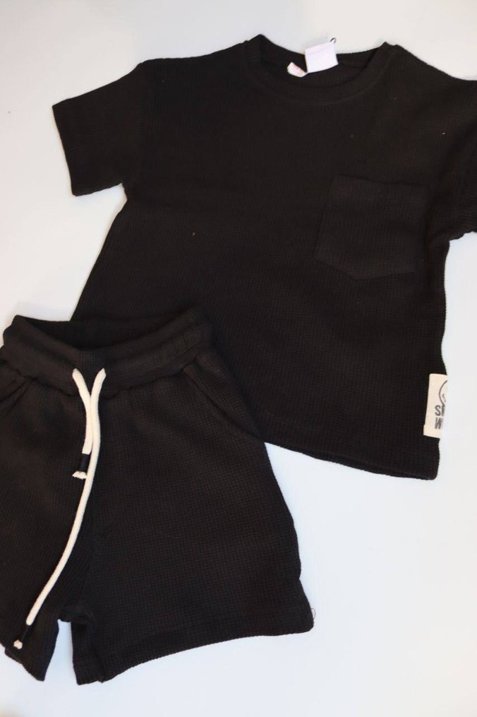 Erkek Bebek Siyah Pamuklu Şort Takım - Görsel 2