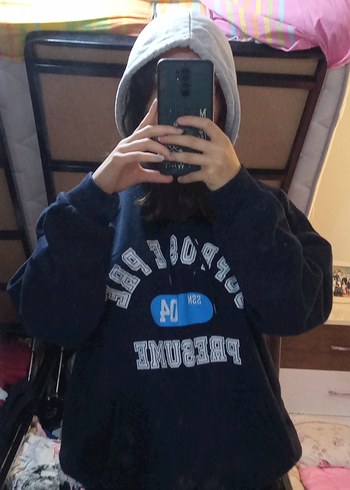 s Beden Mavi Baskılı Kadın Sweatshirt