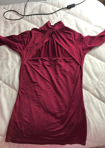 s Beden bordo Renk Bordo Straplez Midi Kalem Elbise