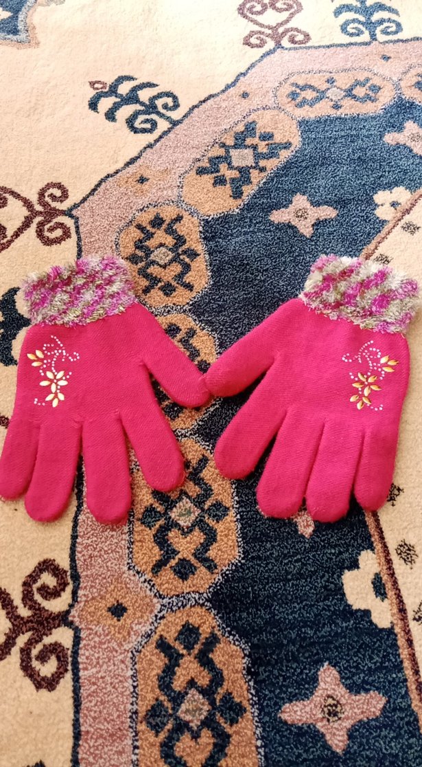 Kız Çocuk Renkli Nakışlı Örgü Eldiven - Görsel 2