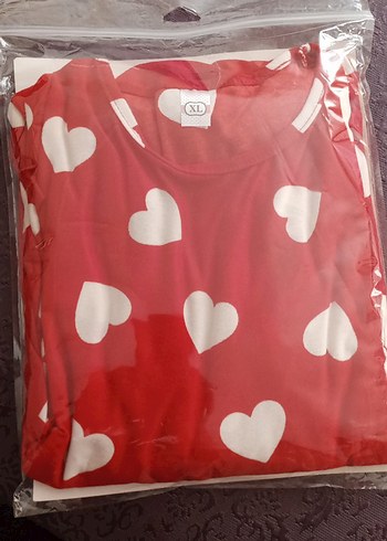 Kırmızı Kalp Desenli Uzun Kollu Kadın Pijama Takımı - Görsel 2