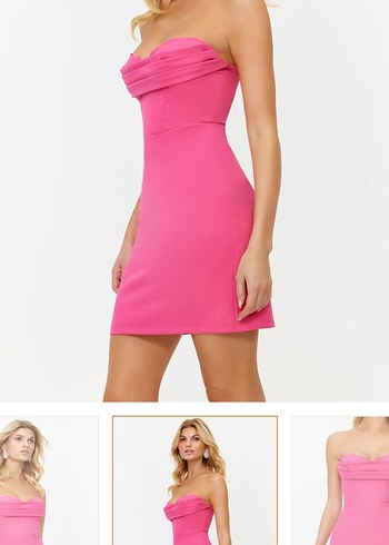 Pembe Straplez Mini Elbise