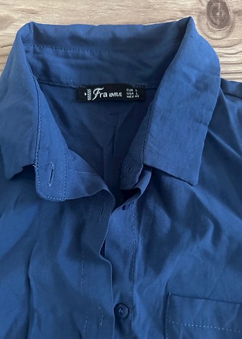 Primark Lacivert Uzun Kollu Keten Gömlek