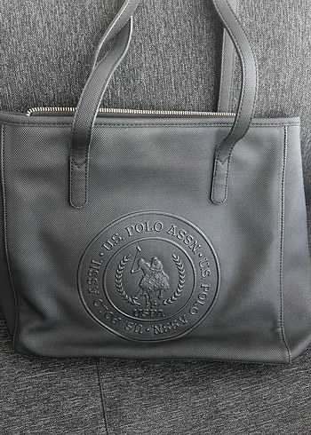 Gri Deri U.S. Polo Assn. Fermuarlı Kadın Çanta