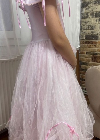 Pembe Drapeli Kız Çocuk Straplez Elbise - Görsel 2