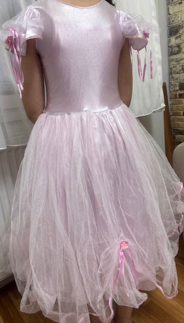 Pembe Drapeli Kız Çocuk Straplez Elbise - Görsel 3