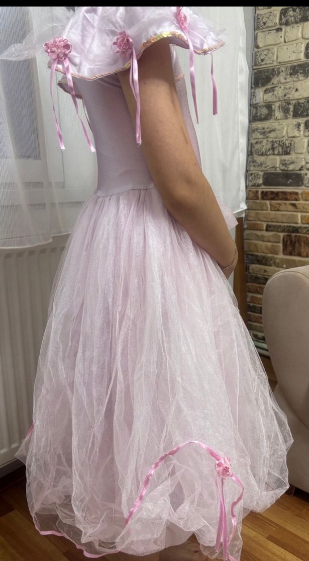 Pembe Drapeli Kız Çocuk Straplez Elbise - Görsel 2