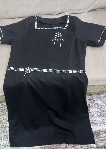 Boncuk İşlemeli Siyah Midi Goth Elbise - Görsel 3