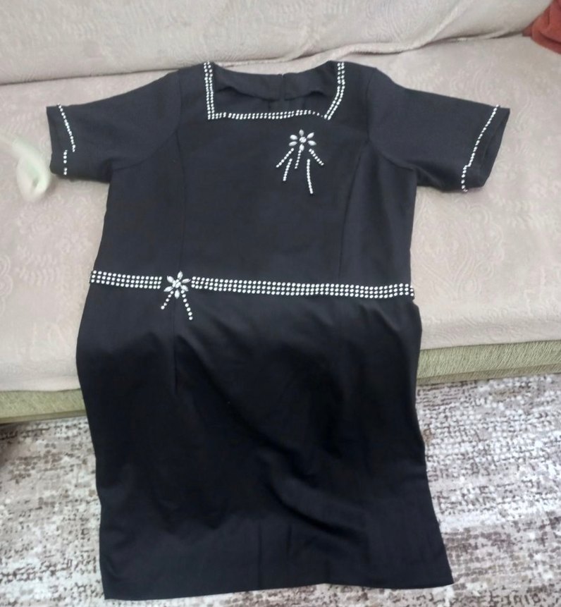 Boncuk İşlemeli Siyah Midi Goth Elbise - Görsel 3